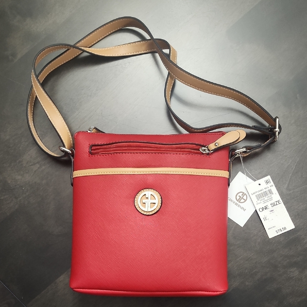 Giani Bernini Red Crossbody Bag with Tan Adjustable Strap (New)